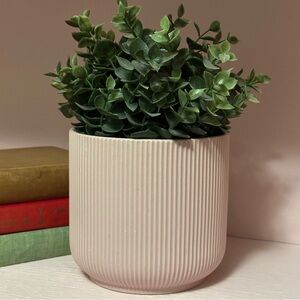 Pink Planter with Green Faux Plant